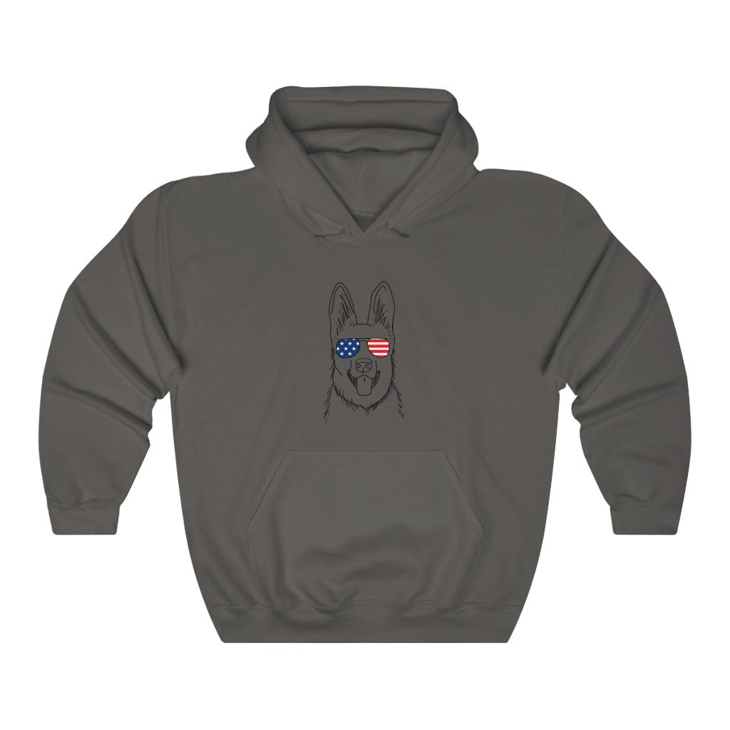 German Shepherd with American Flag Sunglasses Hoodie Sweatshirt