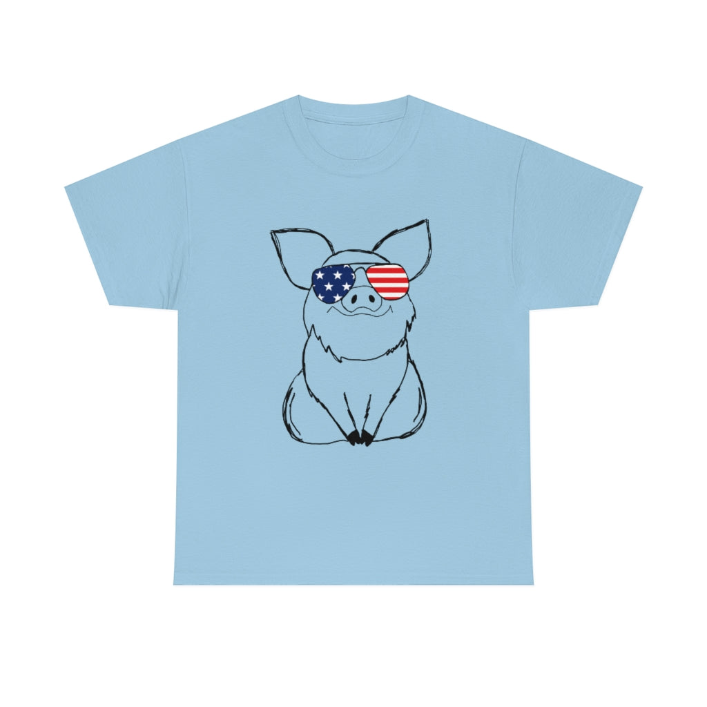 Pig with American Flag Sunglasses Cotton T-shirt