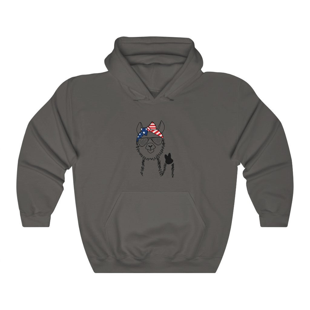 Llama with American Flag Headband Hoodie Sweatshirt