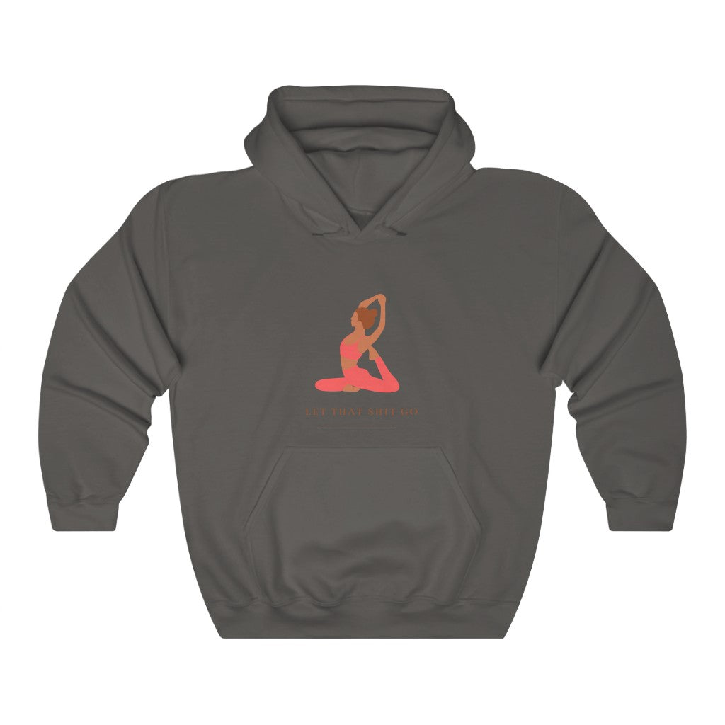 Take a deep breath in and out. This yoga inspired hoodie sweatshirt is designed with the phrase “Let That Shit Go”. Manifest all good things coming to you in the future with this stylish piece. Wear it with your favorite pair of leggings and feel all the good vibes. Made with a plush cotton, it is like wearing a blanket.