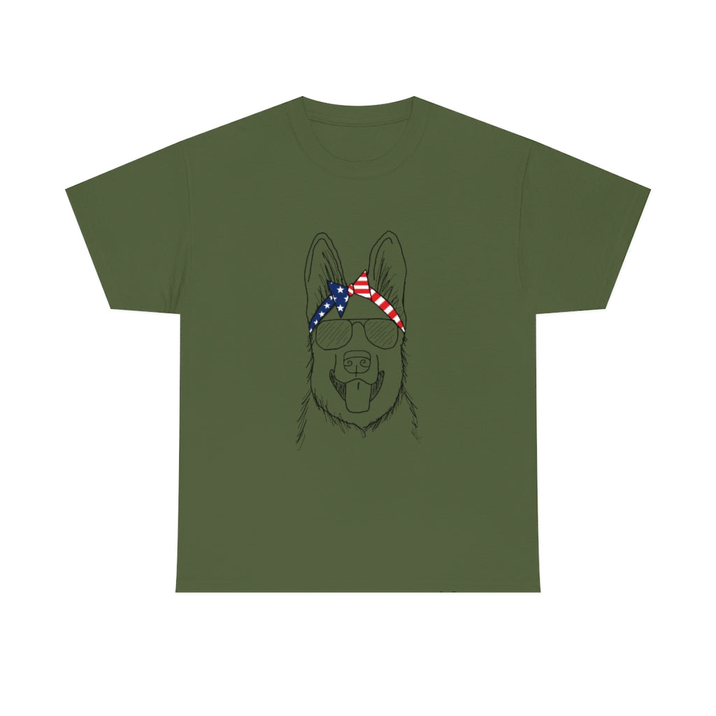 German Shepherd with American Flag Headband Cotton T-shirt