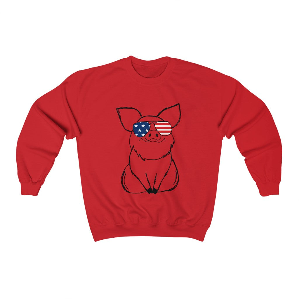 Pig with American Flag Sunglasses Crewneck Sweatshirt