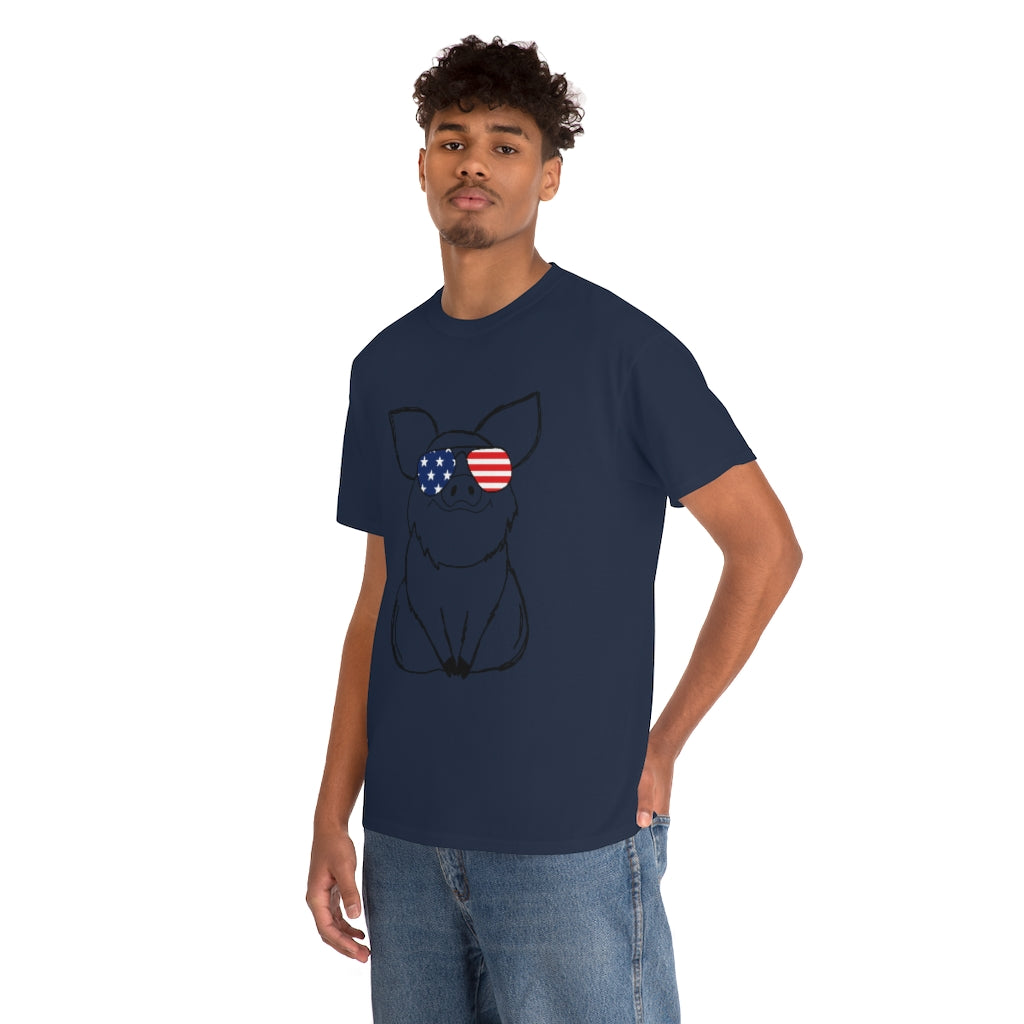Pig with American Flag Sunglasses Cotton T-shirt