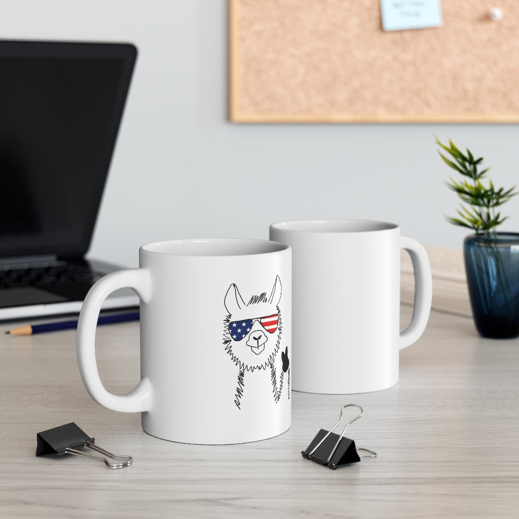 Llama with American Flag Sunglasses Ceramic Mug 11oz