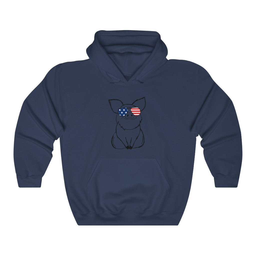 Pig with American Flag Sunglasses Hoodie Sweatshirt