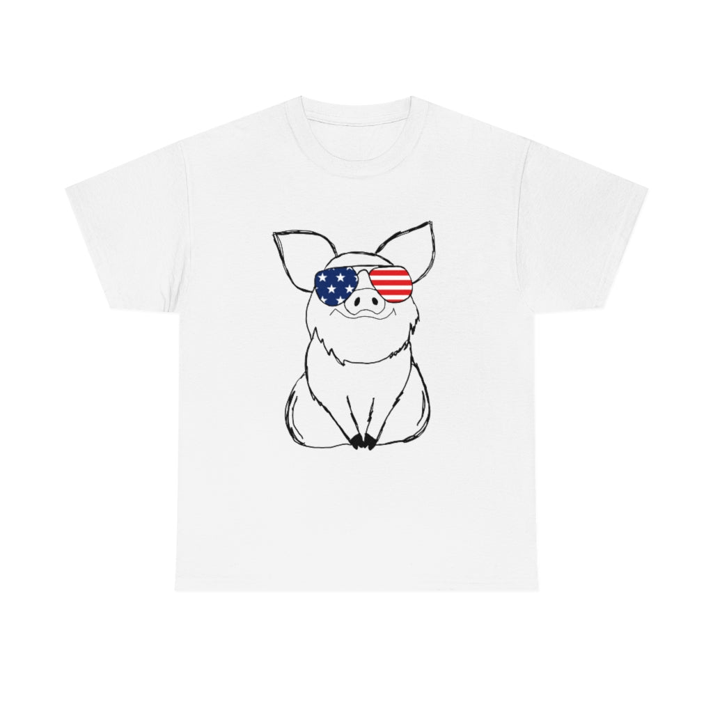 Pig with American Flag Sunglasses Cotton T-shirt