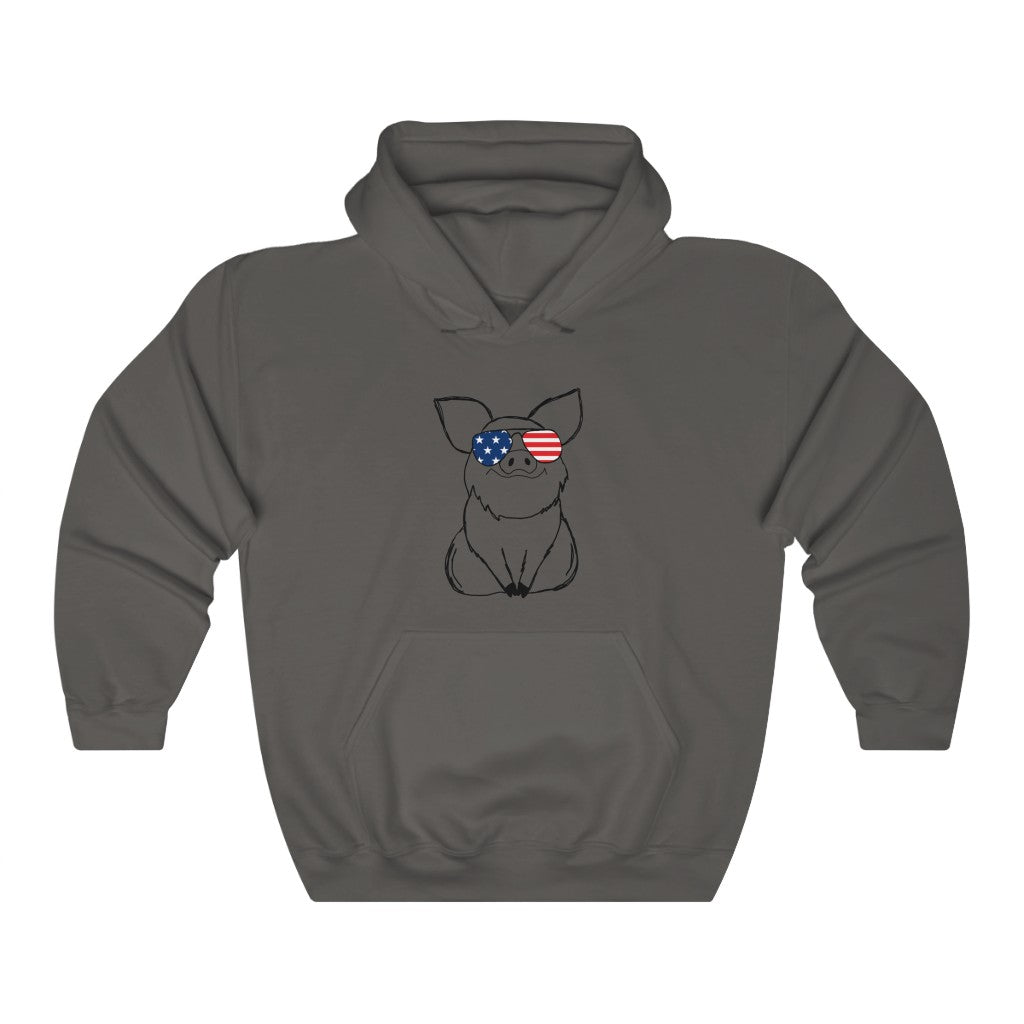 Pig with American Flag Sunglasses Hoodie Sweatshirt