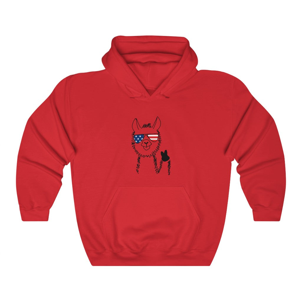 Llama with American Flag Sunglasses Hoodie Sweatshirt