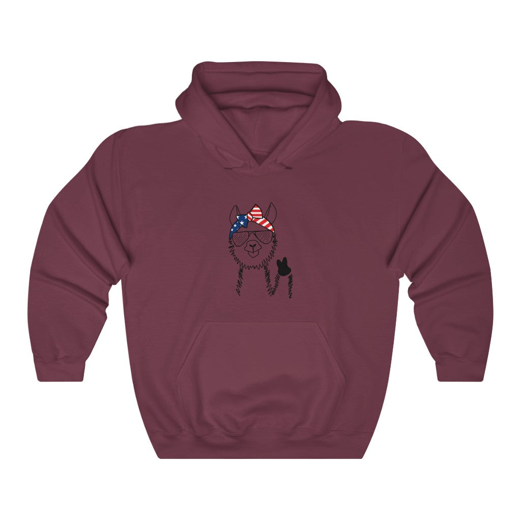 Llama with American Flag Headband Hoodie Sweatshirt