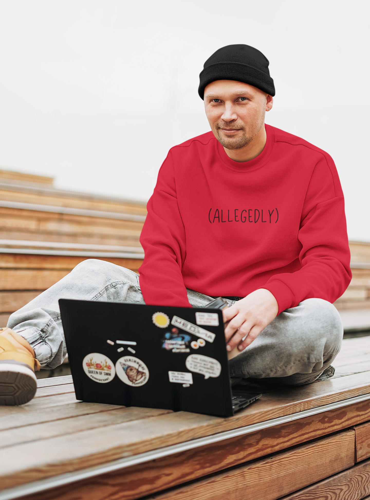 This crewneck sweatshirt is amazing... allegedly. This funny crew will show off your sense of humor or make a great gift for the jokester in your life.