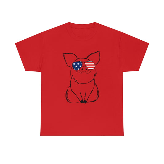 Pig with American Flag Sunglasses Cotton T-shirt