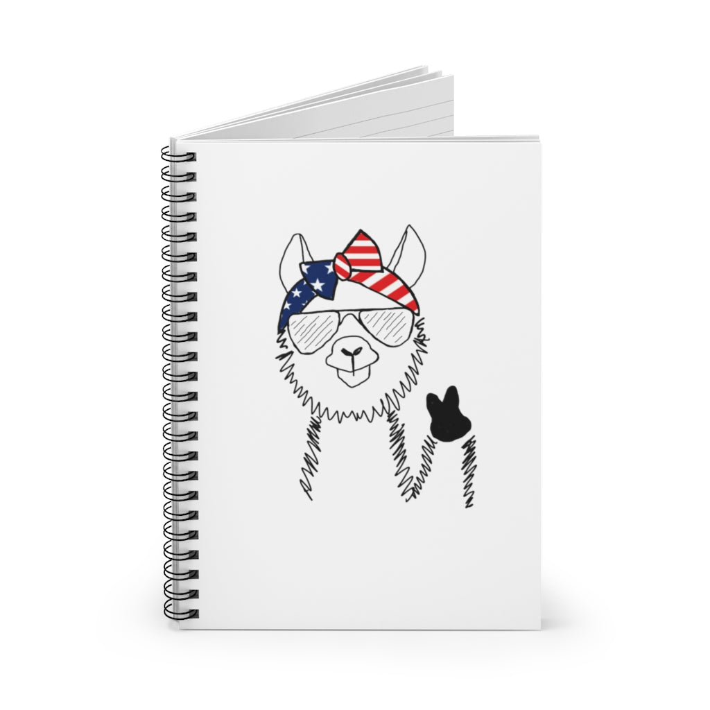 Llama with American Flag Headband Spiral Notebook - Ruled Line