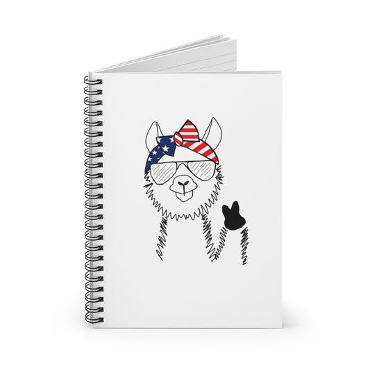 Llama with American Flag Headband Spiral Notebook - Ruled Line