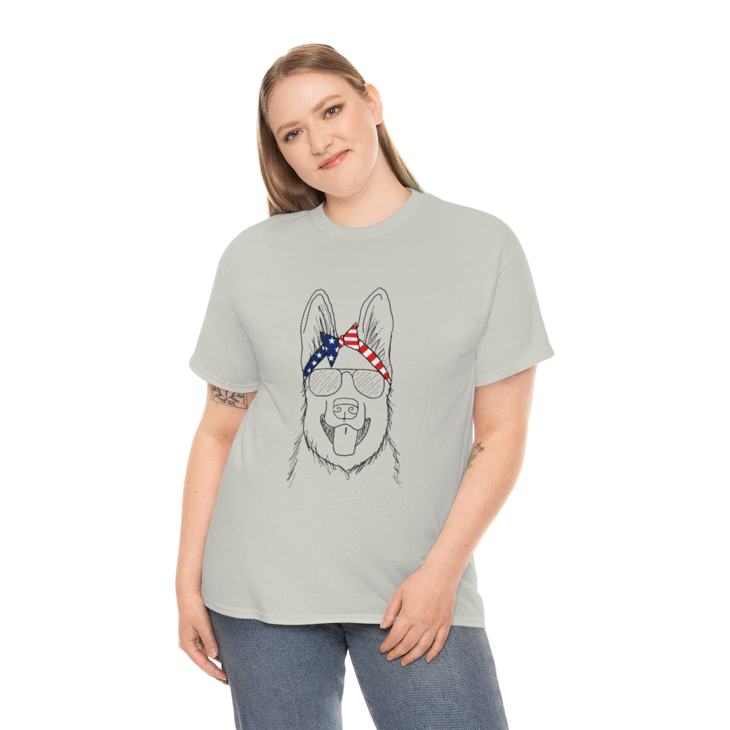 German Shepherd with American Flag Headband Cotton T-shirt