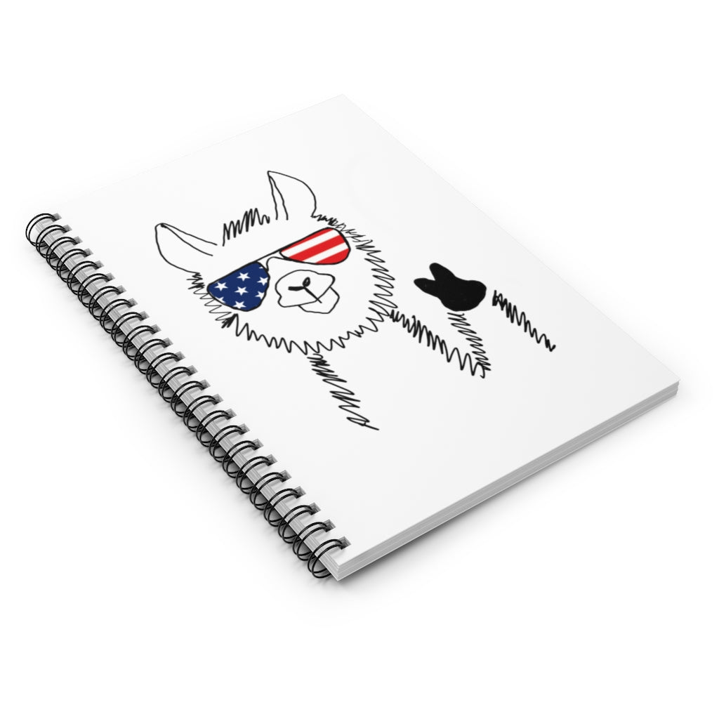 Llama with American Flag Sunglasses Spiral Notebook - Ruled Line