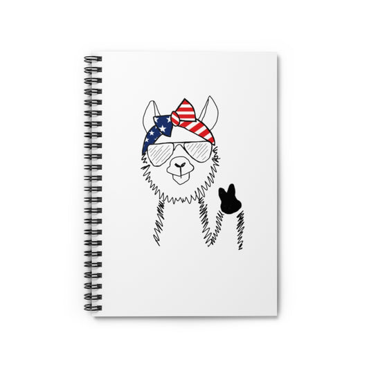Llama with American Flag Headband Spiral Notebook - Ruled Line