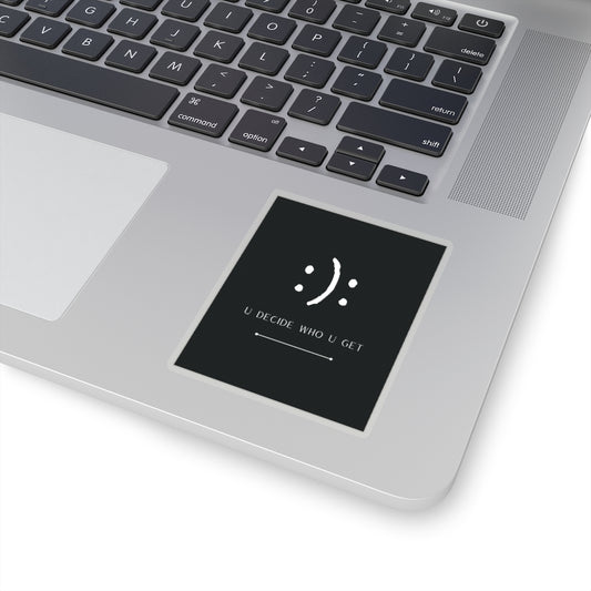 The you decide who you get smiley face sticker is perfect for people who can't hide their emotions on their face. This smiley face will let people know up front your personality in a fun and sassy way. The edgy modern graphic will fit easily onto your daily accessories!