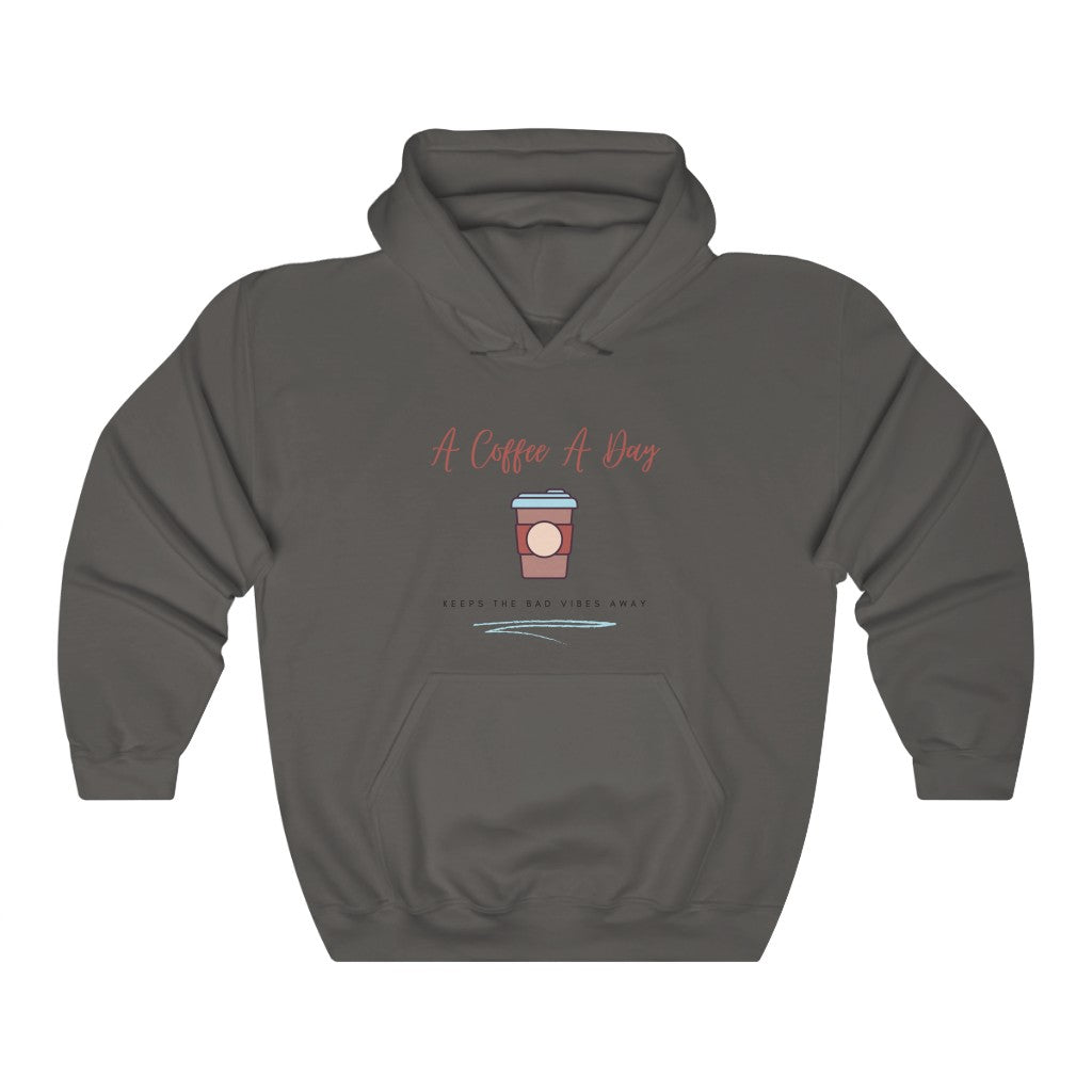 Keep the bad vibes away with a coffee (or two) a day.  This funny coffee hoodie shows off your love for caffeine and made with a soft cotton material, you can stay comfy all day long. Designed for the girl who loves coffee and has great style.