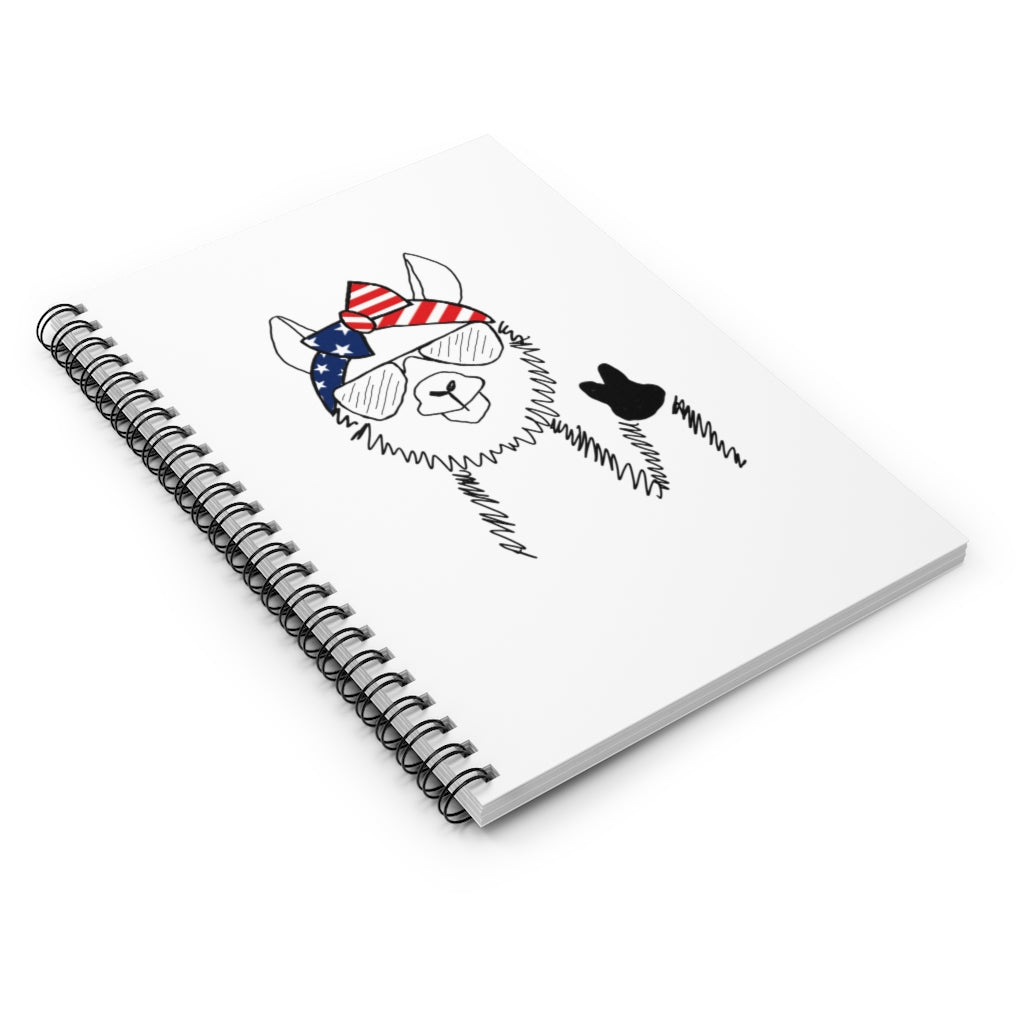 Llama with American Flag Headband Spiral Notebook - Ruled Line