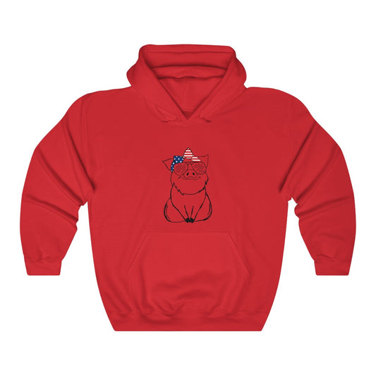 Pig with American Flag Headband Hoodie Sweatshirt