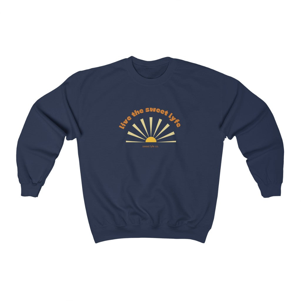 Sunshine is good for the mind, body, adn soul.  Live the sunny sweet lyfe with this retro graphic crewneck sweatshirt.  With both comfort and style in mind, this sweatshirt is made with a plush cotton that is great for sunny days.  Step up your style and add this to your wardrobe today.