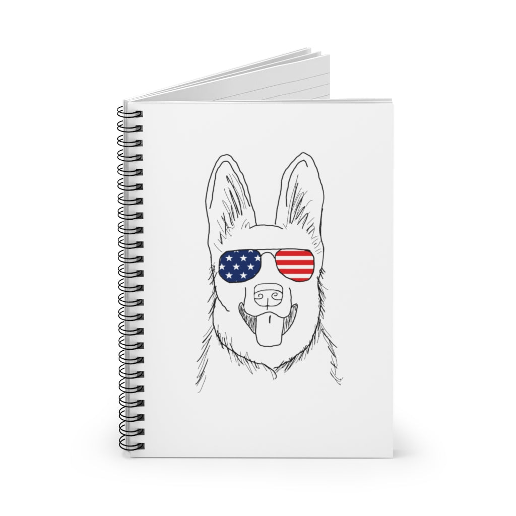 German Shepherd with American Flag Sunglasses Spiral Notebook - Ruled Line