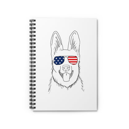 German Shepherd with American Flag Sunglasses Spiral Notebook - Ruled Line