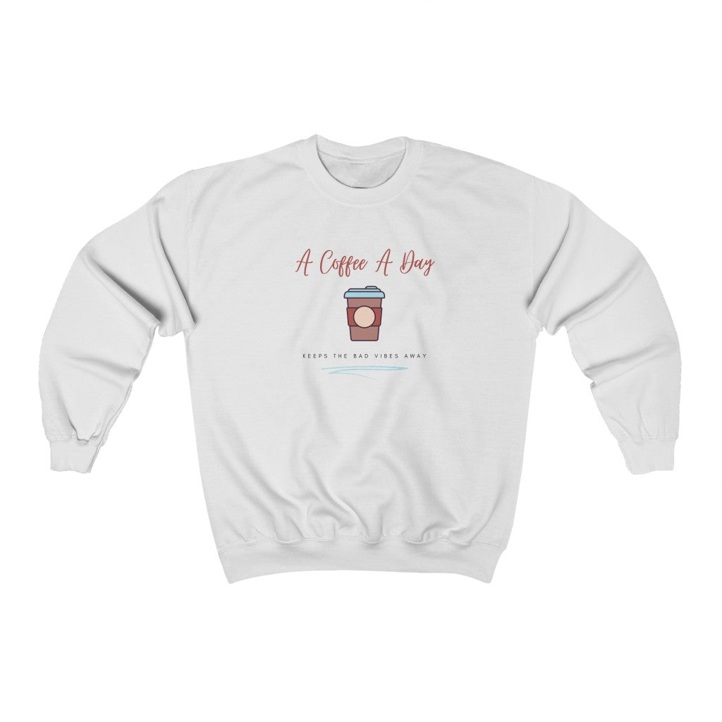 Keep the bad vibes away with a coffee (or two) a day.  This funny coffee crewneck sweatshirt shows off your love for caffeine and made with a soft cotton material, you can stay comfy all day long. Designed for the girl who loves coffee and has great style.