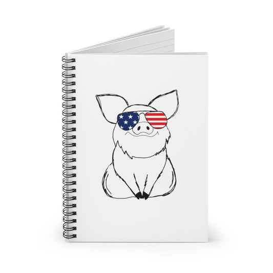 Pig with American Flag Sunglasses Spiral Notebook - Ruled Line