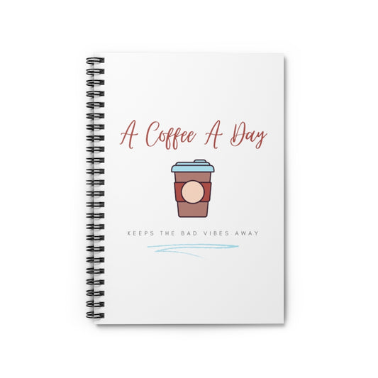 Keep the bad vibes away with a coffee (or two) a day. This funny coffee notebook shows off your love for caffeine. Designed for the girl who loves coffee and has great style. This journal has 118 ruled line single pages for you to fill up!
