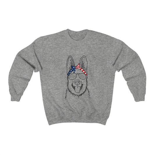 German Shepherd with American Flag Headband Crewneck Sweatshirt