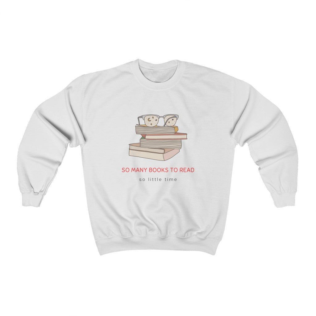 To all the book lovers out there, this crewneck sweatshirt is for you! Inspired by bookworms everywhere, this cotton t-shirt has a cute book design with the phrase “So Many Books To Read So Little Time”. Made with a super soft cotton, this stylish sweatshirt is great for snuggling up on the couch with a new book in hand. This is a great gift idea for your bookclub or anyone who is a reader.