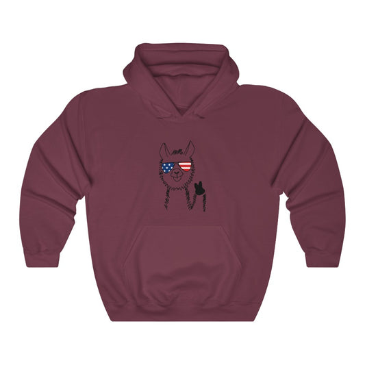 Llama with American Flag Sunglasses Hoodie Sweatshirt