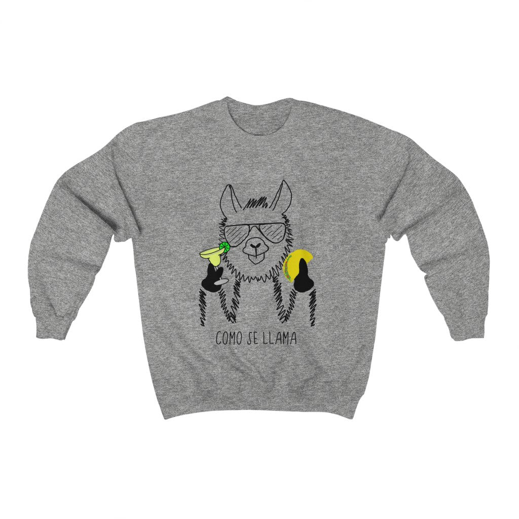 Coming Se Llama?! This funny crewneck sweatshirt puts a fun and festive twist on the original Spanish saying. Show off your sense of humor and love for llamas with this funny sweatshirt. This llama rocking his taco, margarita, and cool sunglasses are the perfect gift for your Cinco de Mayo holiday, or just to wear around town! 