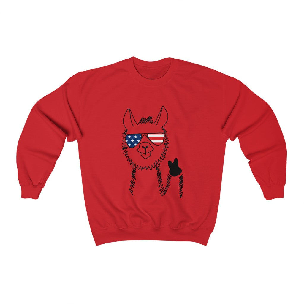 Llama with American Flag Sunglasses Crewneck Sweatshirt