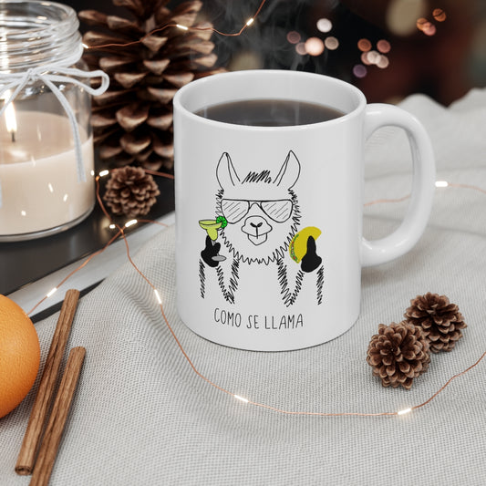 Coming Se Llama?! This funny ceramic mug puts a fun and festive twist on the original Spanish saying. Show off your sense of humor and love for llamas with this funny mug. This llama rocking his taco, margarita, and cool sunglasses are the perfect gift for your Cinco de Mayo holiday! This mug is 11 oz, lead and BPA free, and microwave and dishwasher safe!