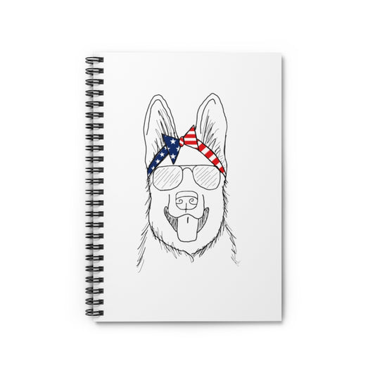 German Shepherd with American Flag Headband Spiral Notebook - Ruled Line