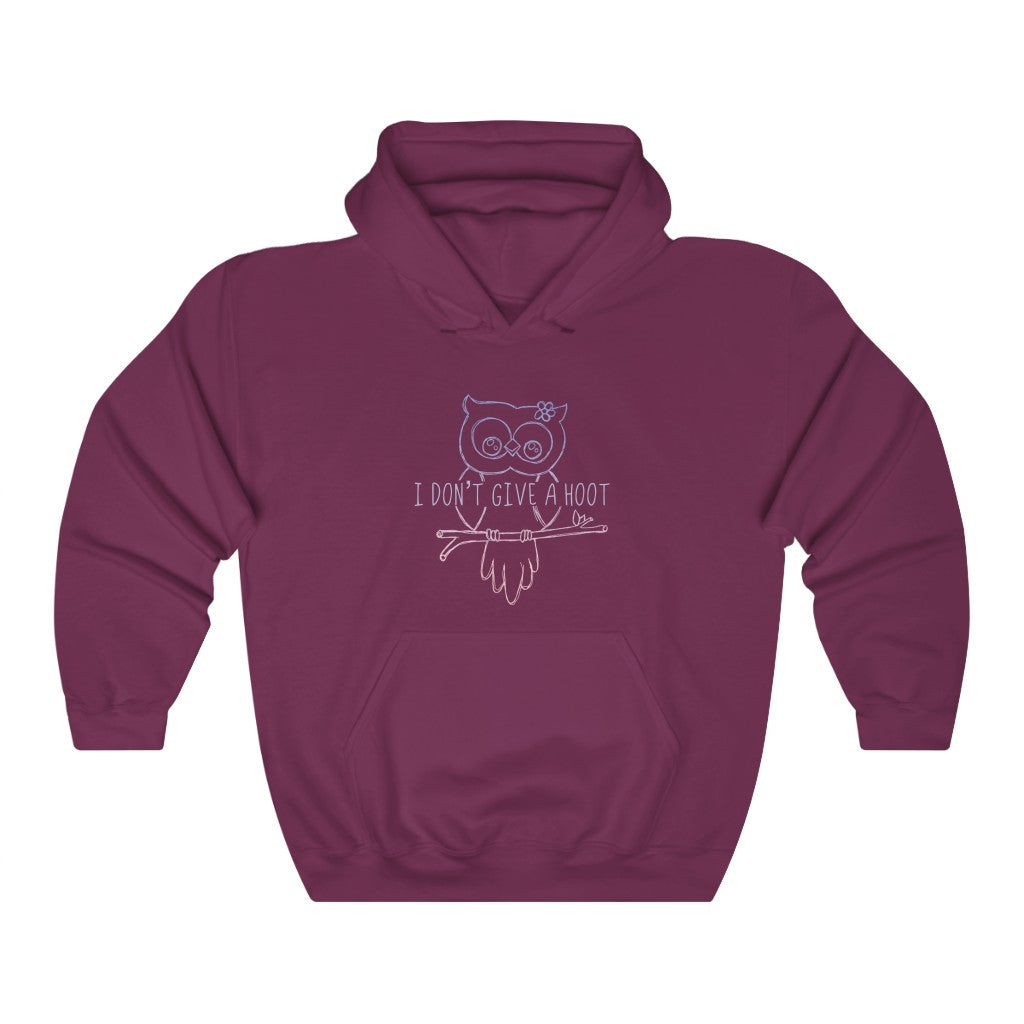 I Don't Give a Hoot! This funny hoodie sweatshirt is a great way to show your personal sense of humor and your love for cute owls! Also makes a perfect gift for that punny friend in your life!
