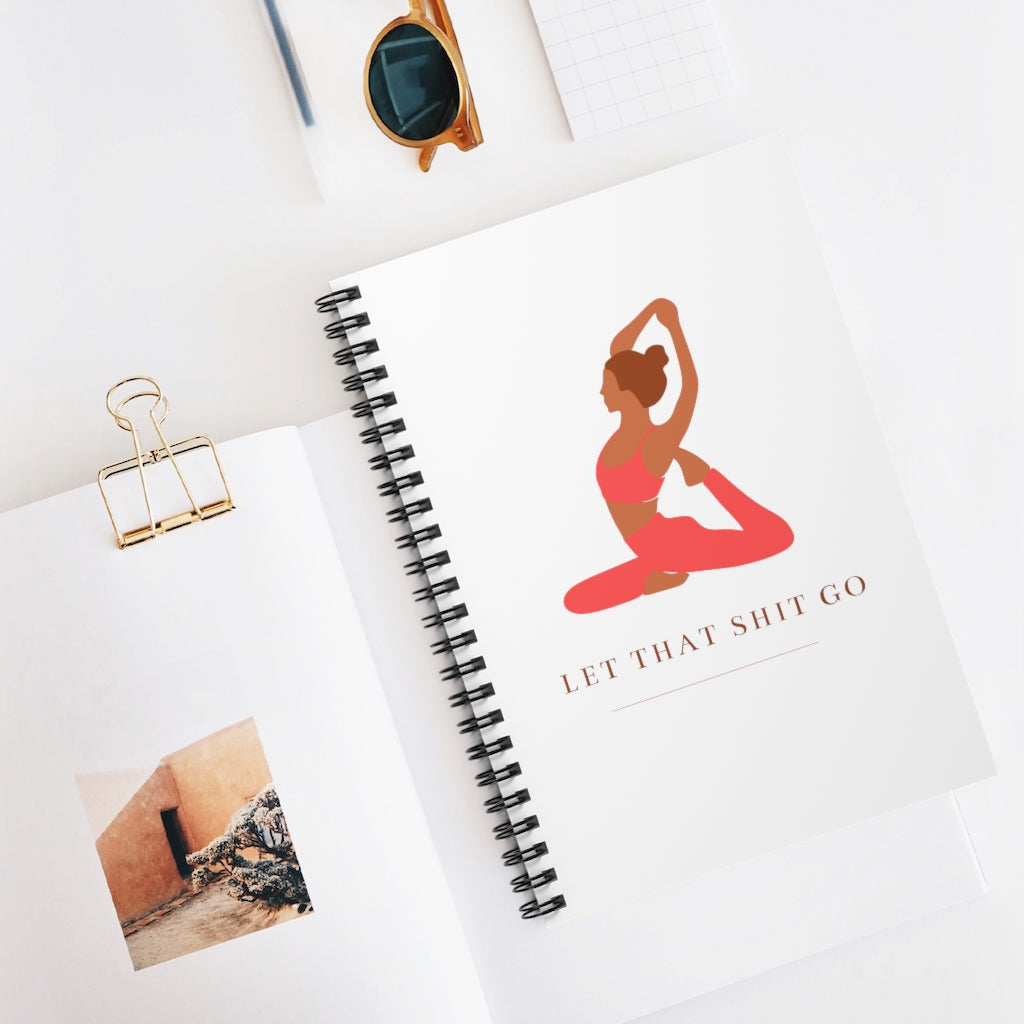Take a deep breath in and out. This yoga inspired notebook is designed with the phrase “Let That Shit Go”. Manifest all good things coming to you in the future with this stylish  journal. Take it with your favorite pair of leggings and feel all the good vibes. This journal has 118 ruled line single pages for you to fill up!
