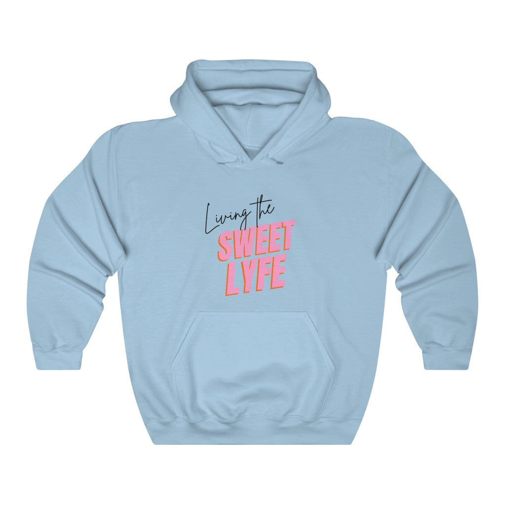 Living the sweet lyfe in a sunny state of mind.  This hoodie gives off girly vibes.  With light pink lettering, you can make your outfit pop and show off your trendy side at the same time.  Put on this sweatshirt and let the compliments roll in and keep the good times going.