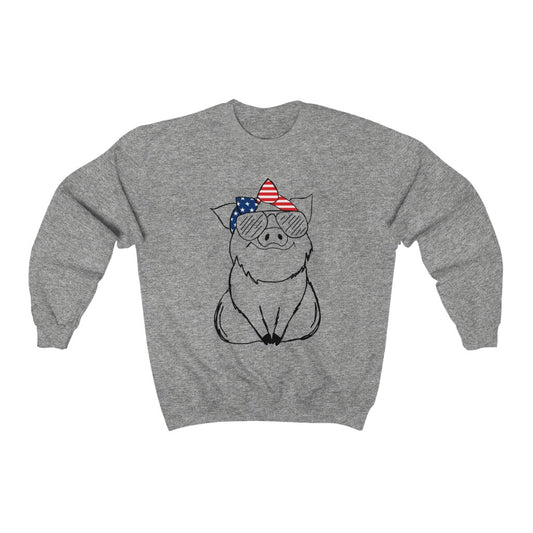 Pig with American Flag Headband Crewneck Sweatshirt