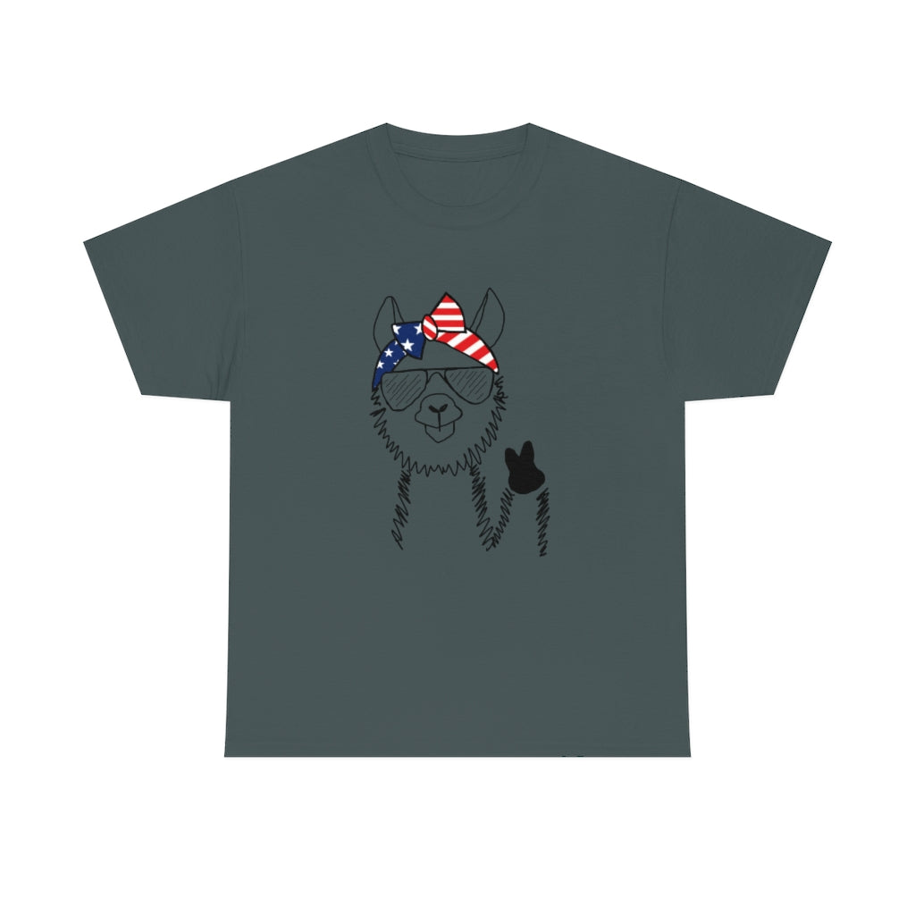 Llama with American Flag Headband Cotton T-shirt