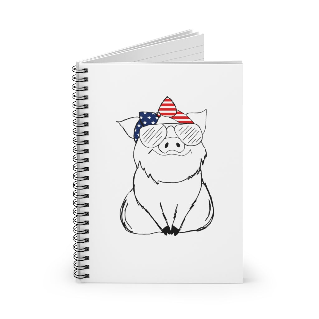 Pig with American Flag Headband Spiral Notebook - Ruled Line