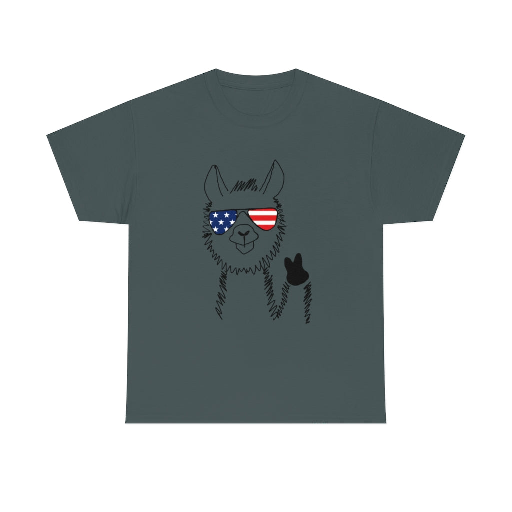 Llama with American Flag Sunglasses Cotton T-shirt