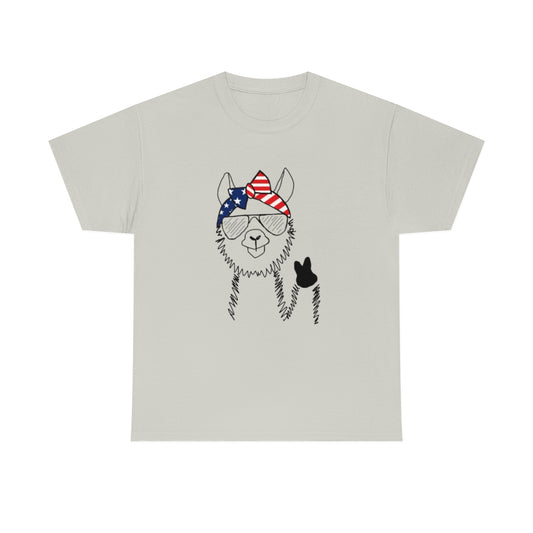 Llama with American Flag Headband Cotton T-shirt
