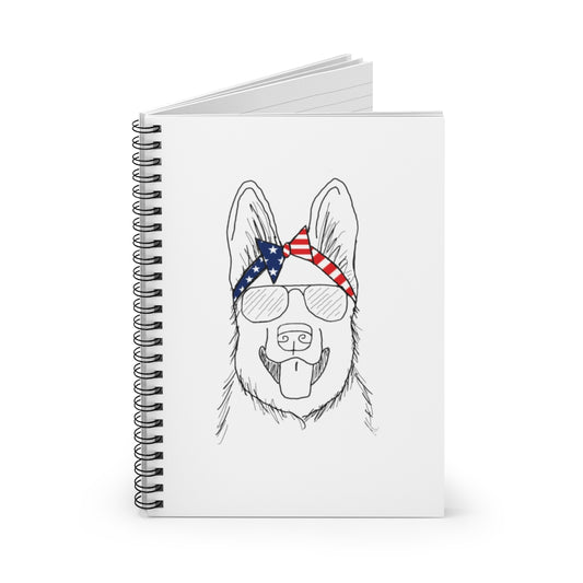 German Shepherd with American Flag Headband Spiral Notebook - Ruled Line