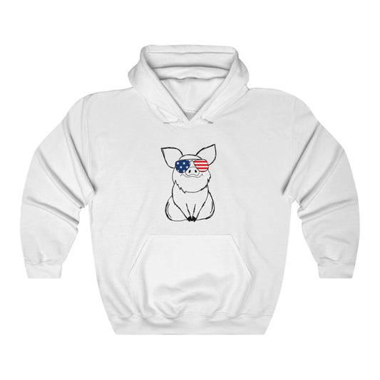 Pig with American Flag Sunglasses Hoodie Sweatshirt