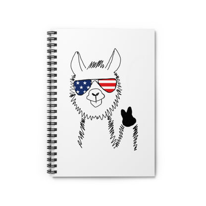 Llama with American Flag Sunglasses Spiral Notebook - Ruled Line