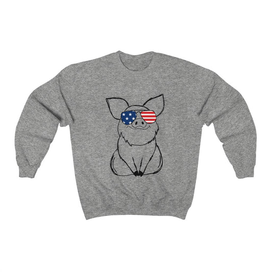 Pig with American Flag Sunglasses Crewneck Sweatshirt