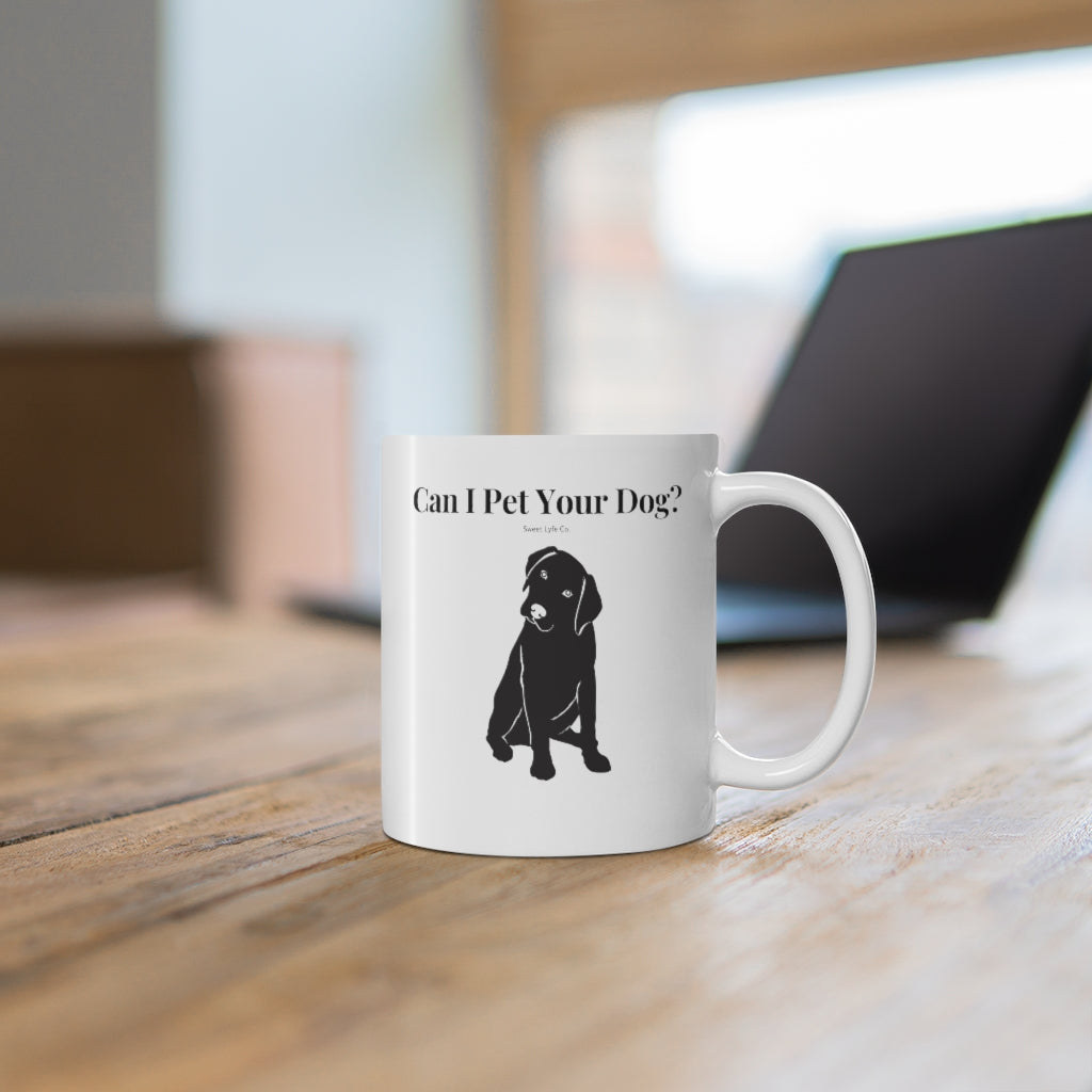 Every time you walk past a dog, your first thought is always “Can I Pet Your Dog?” This funny dog ceramic mug is perfect for all occasions. So next time you walk past a cute pup, you won’t even have to say a word.  This mug is 11 oz, lead and BPA free, and microwave and dishwasher safe! 